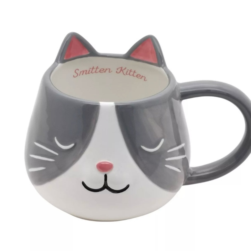Smitten Kitten Cat mug. Gray and White. New with tags.